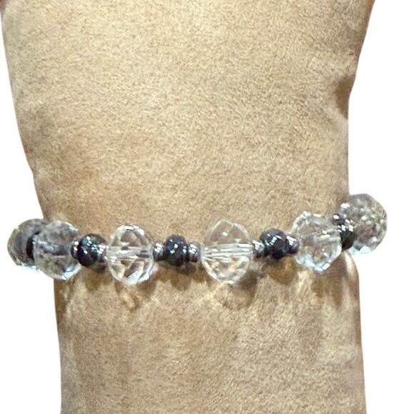 Rustic Cuff Christian Faith Stretch Bracelet Silver & Clear Beads Charm Logo - Picture 14 of 16